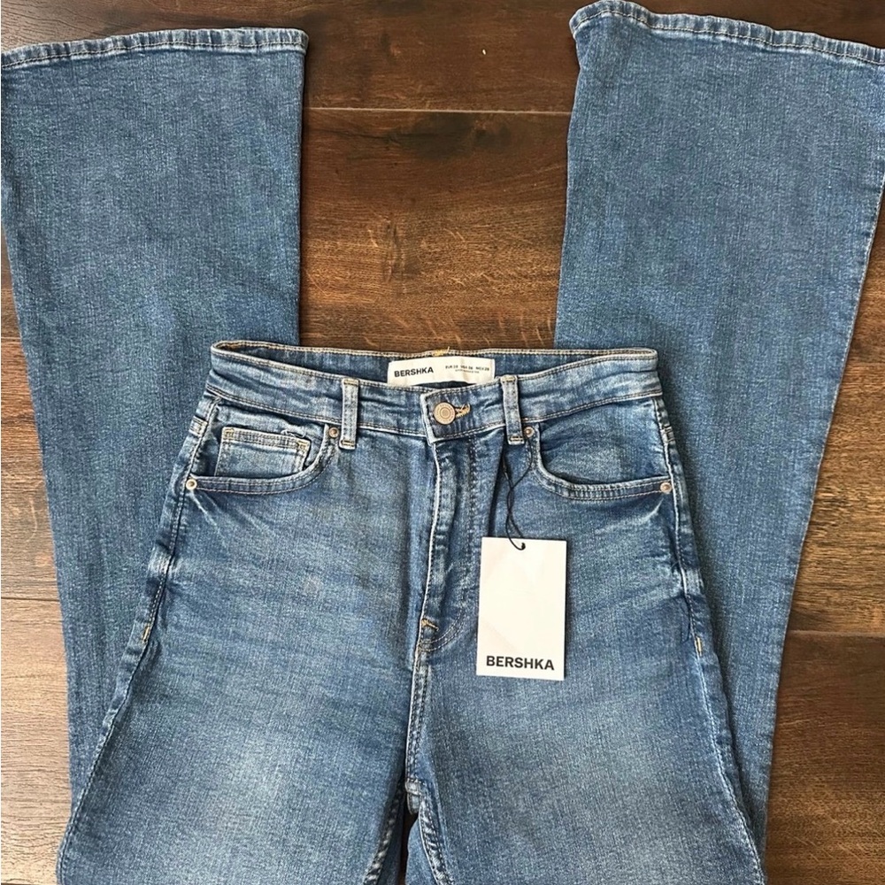 Bershka Women's Wide Leg Jeans in Denim Blue